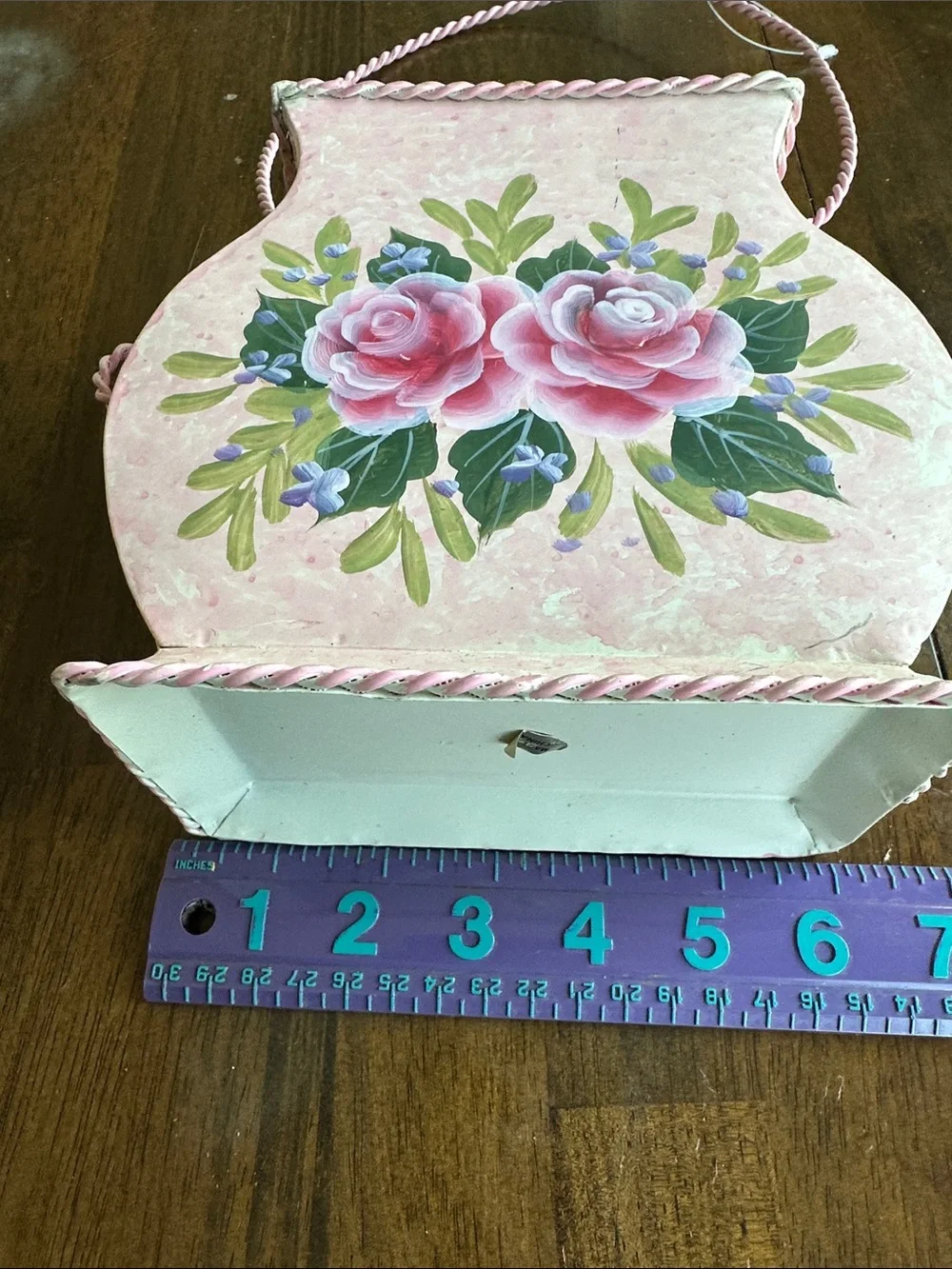 Pink Floral Hand-Painted Decorative Metal Vase Accent